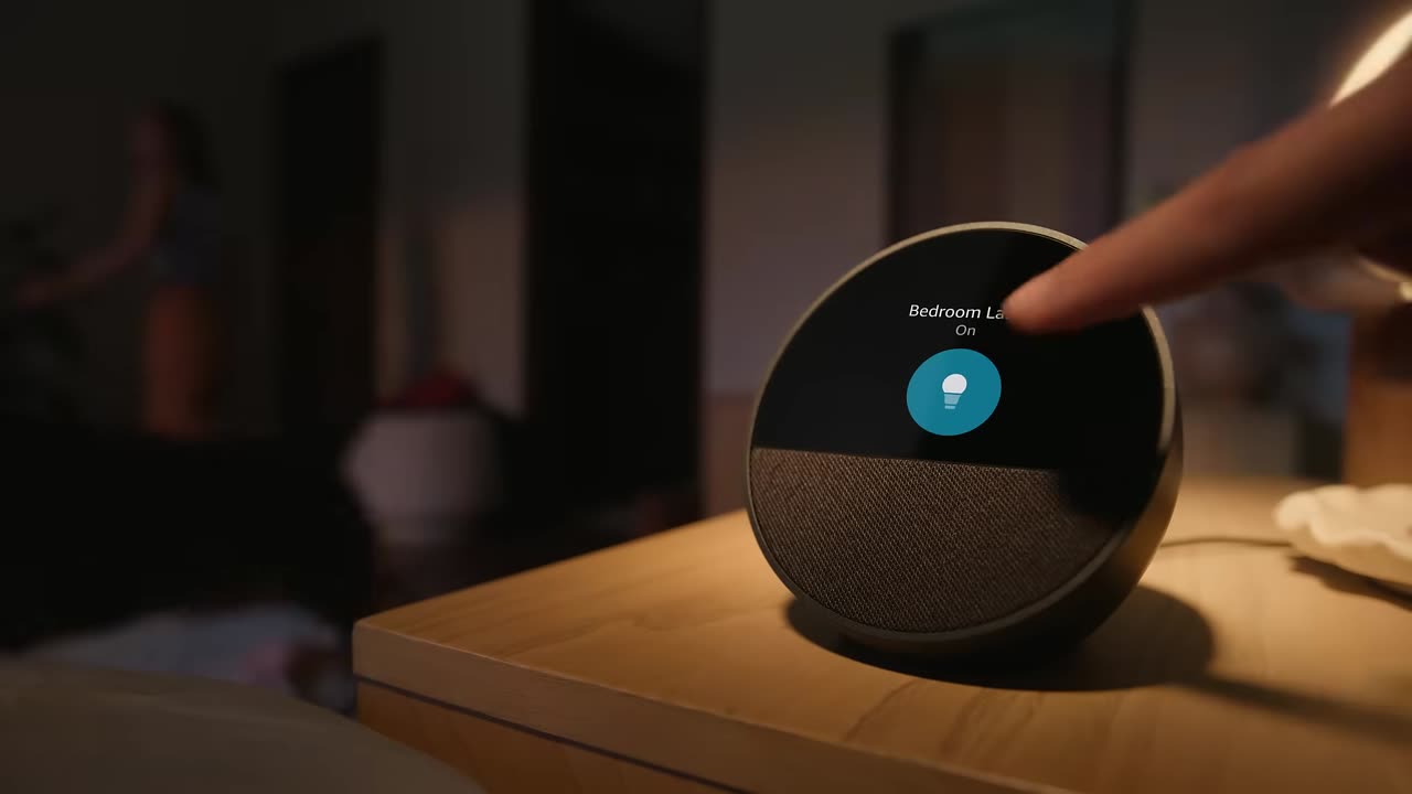 Amazon Echo Spot (2024 release), Smart alarm clock with vibrant sound + Alexa, no visual ads, Black