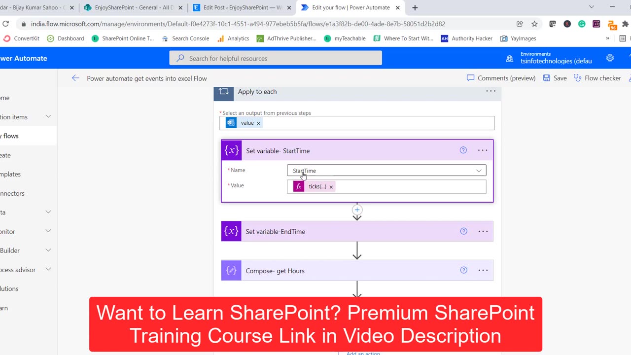 Link Google/Outlook calenders to fill out cells automatically in excel using Power Automate