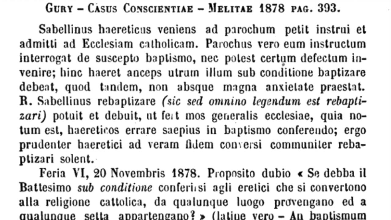 Ex. S. Congr. S.R.U.I. Decisio De Receptione Haereticorum Conversorum (20 Nov. 1878) #PROLATERANVS