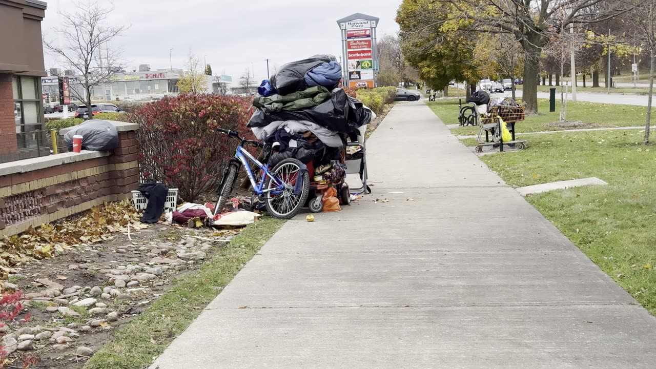 Homeless on streets of Ajax Ontario Canada | 4k Walking in Downtown