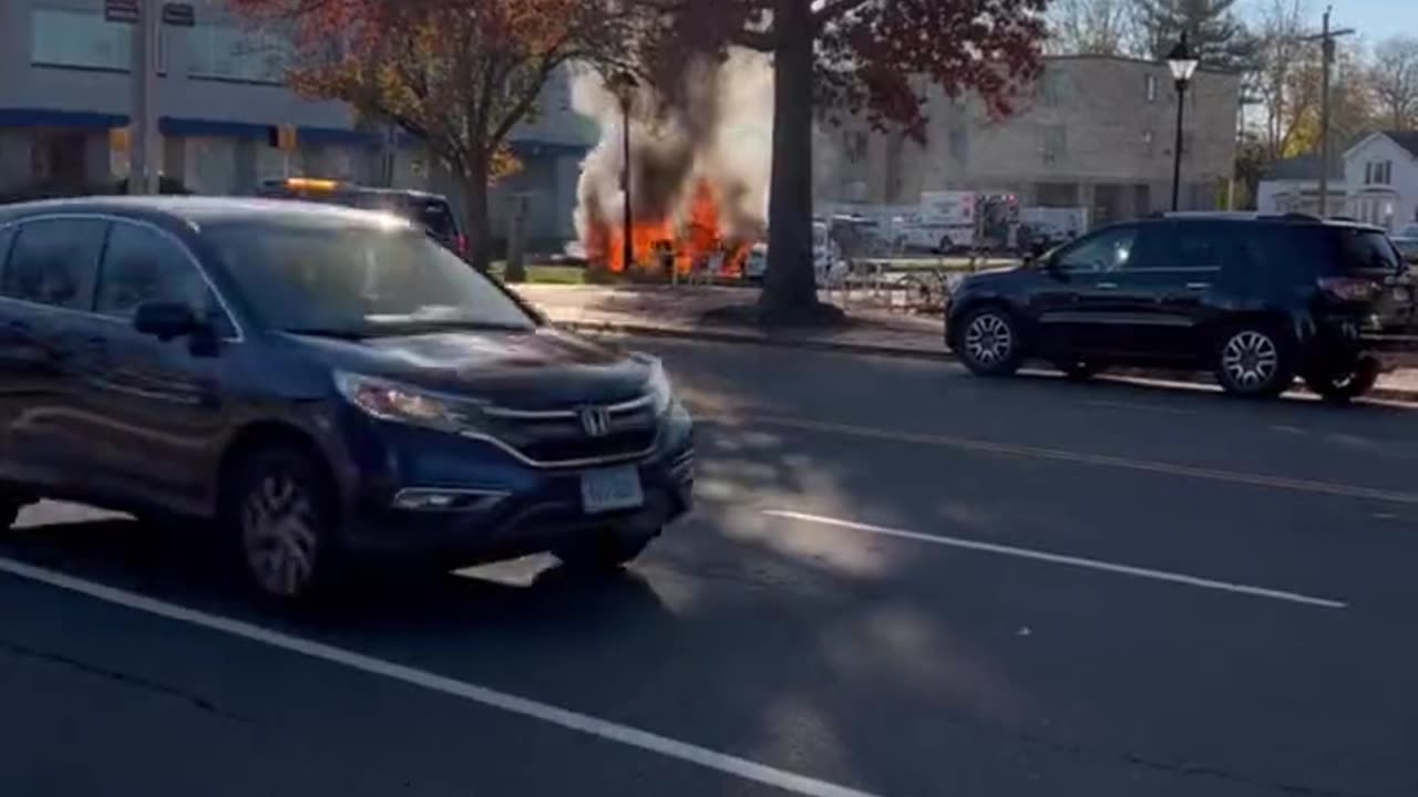 Burning Tesla car after a minor crash