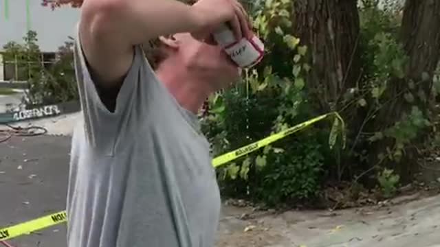 Music compilation video of guy skateboarding and chugging beer