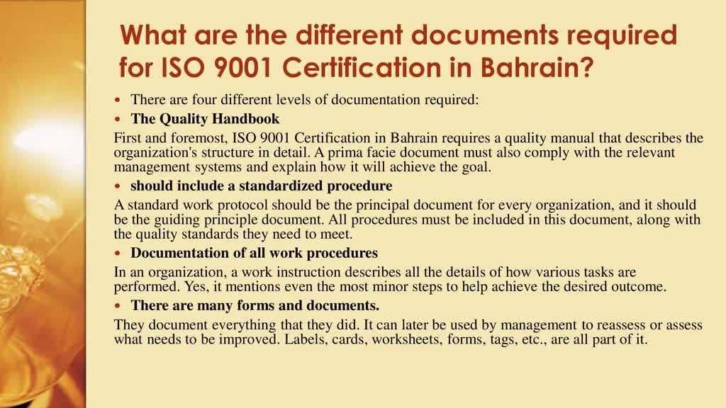 What are the documentation requirements for ISO 9001 Certification in Bahrain