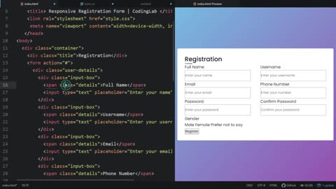 Responsive Registration Form in HTML & CSS