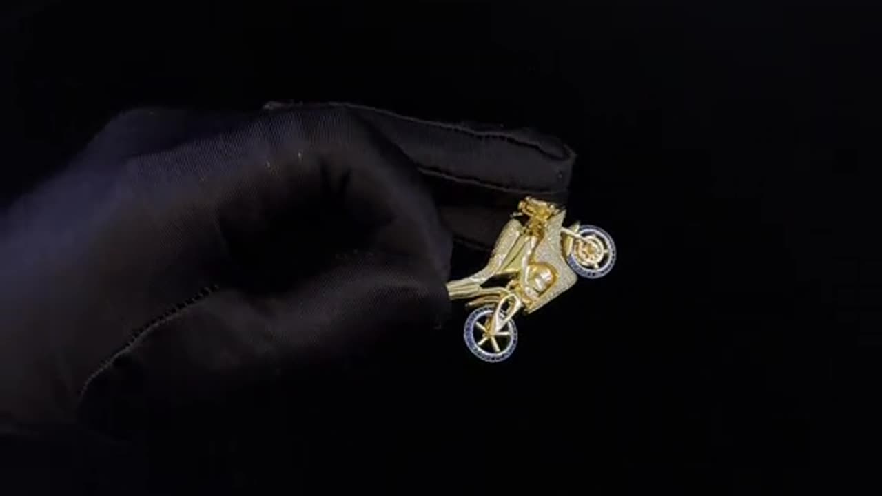 14K Gold & Natural Diamonds & Natural Sapphire Sports Bike Pendant