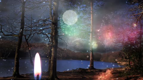 Fireworks By Moonlit Lake