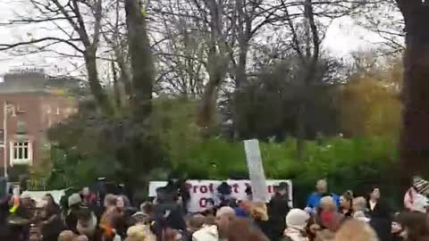 Parents striking with their children in Dublin Ireland against Mask Mandates on Children Today