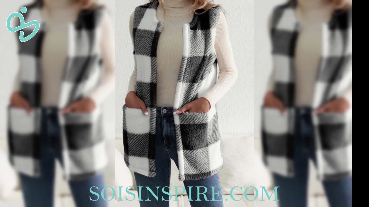 Sherpa Plaid Open Front Vest Coat