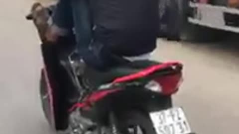 Man riding a motorcycle by foot