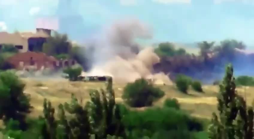 Russian ATGM missile strikes an Ukrainian truck