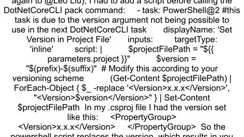 DotNetCoreCLI2 pack task ignores version suffix directive