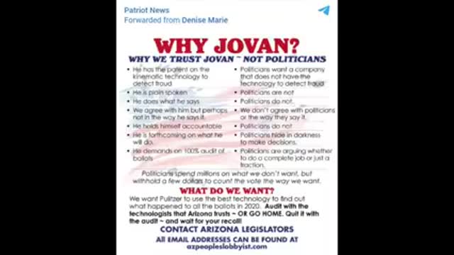 Az Senate must Hire Jovan - Call Senate Pres Karen Fann 602-926-5874. Our phone calls are working