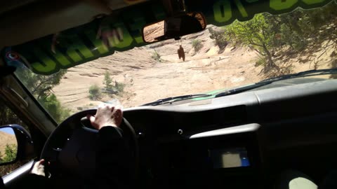 Electric Land Cruiser in Moab Climbing Hell's Gate