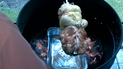 Rotisserie chicken on the kettle grill