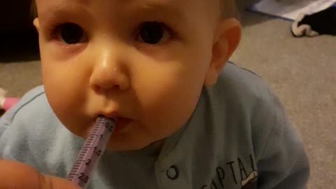 Nine Month Old Boy Already a Pro at Taking His Medication