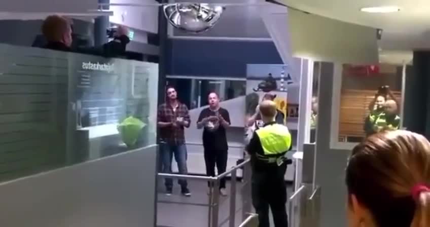 Russian men having some fun singing "Katyusha" to the Finnish border guards