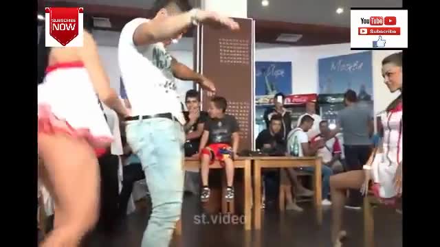 Watch the strangest movements of excitement and dance in the lap of a young man