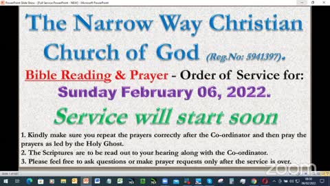 The Narrow Way Christian Church of God - Sunday Service - 06/02/22