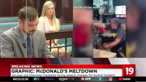 Crazy Lady Punches McDonald's Workers Over Her Slushie. Gets Her A** Beat