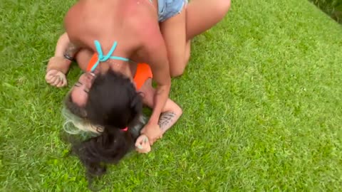 Bikini Model MMA women sparring - friendly UFC training outside