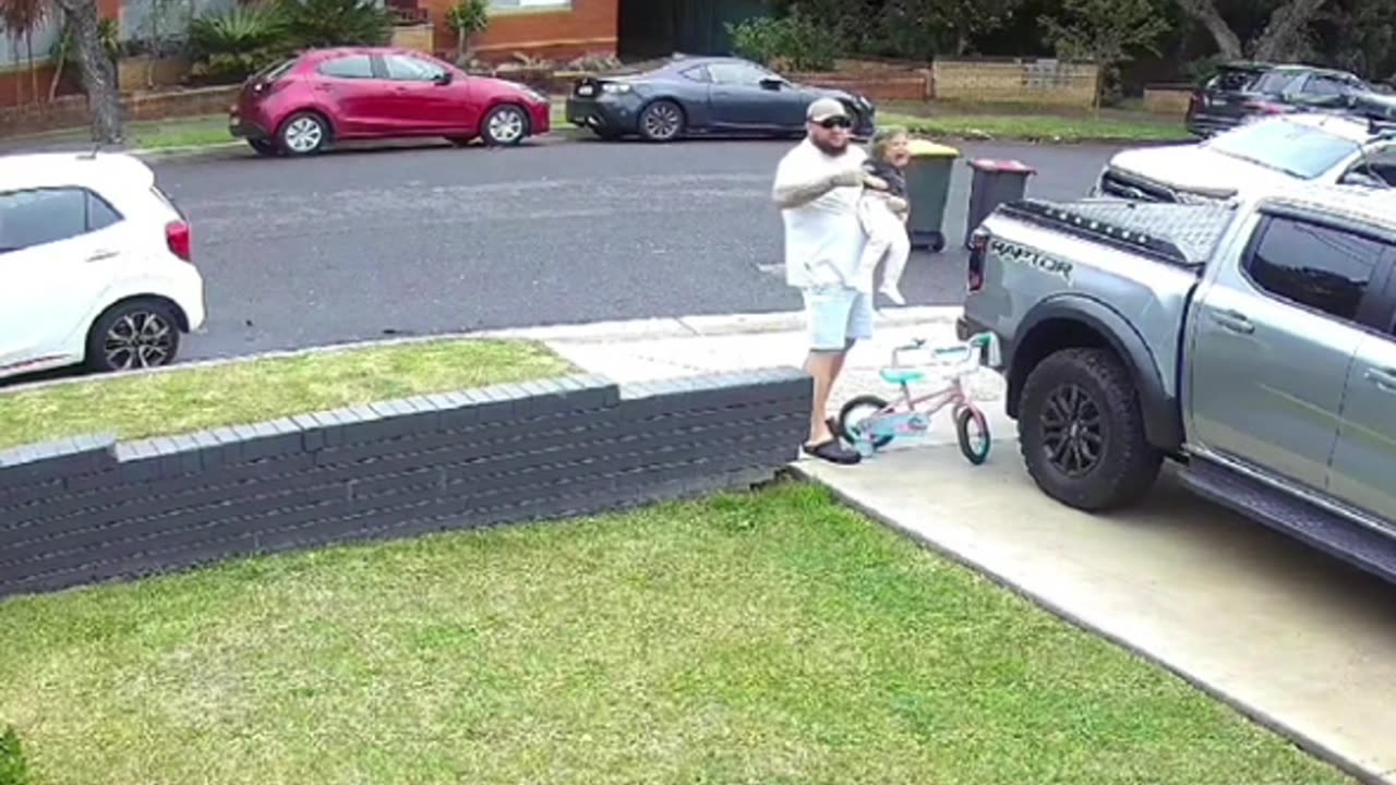 Kid Crashes Bike Into Pickup