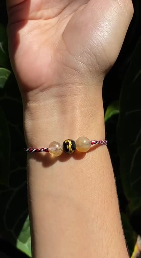 Black Carved Mantra Tibet Stone Tridatu Bracelet, Adjustable Bracelet with Authentic Sedana Hair