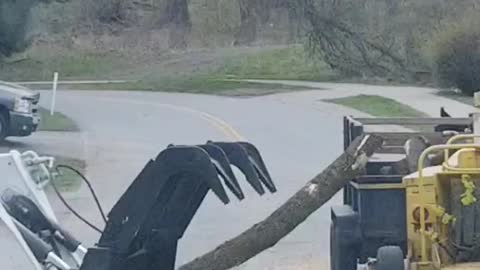 Flying Log Caught By Excavator Machine!