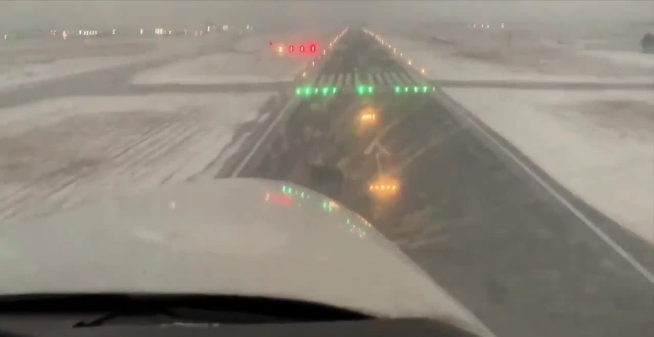 This is seen by the pilot landing during the snowstorm