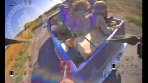Russian FPV drone hits the back of a Ukrainian pickup truck full of Ukrainian soldiers. Kursk Region