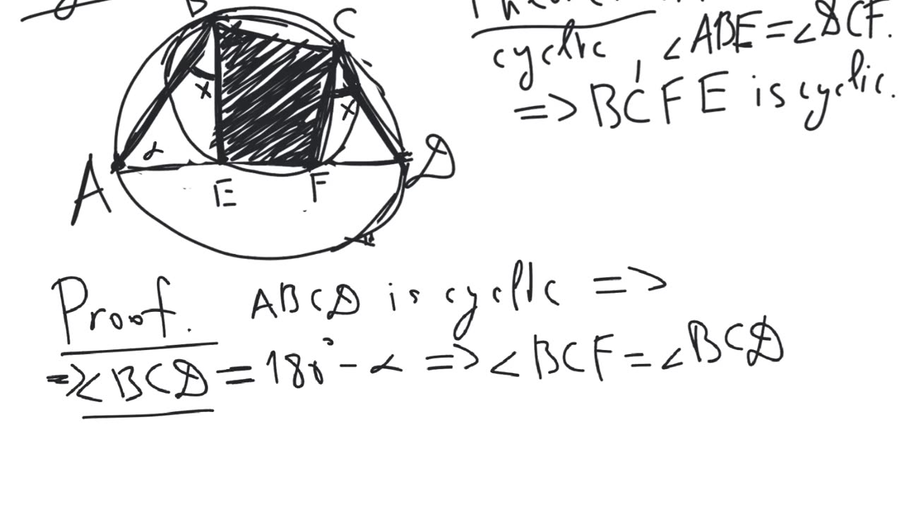 Segments at equal angles from the opposite sides of a cyclic quadrilateral | geometry | intermediate