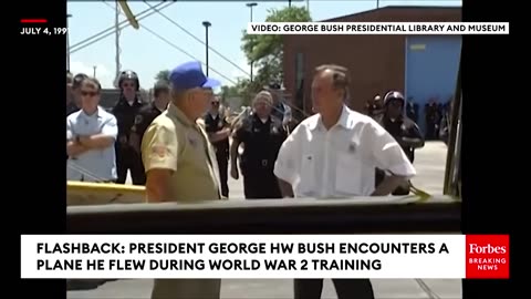 FLASHBACK- President George HW Bush Encounters A Plane He Flew During WWII Training On July 4, 1991