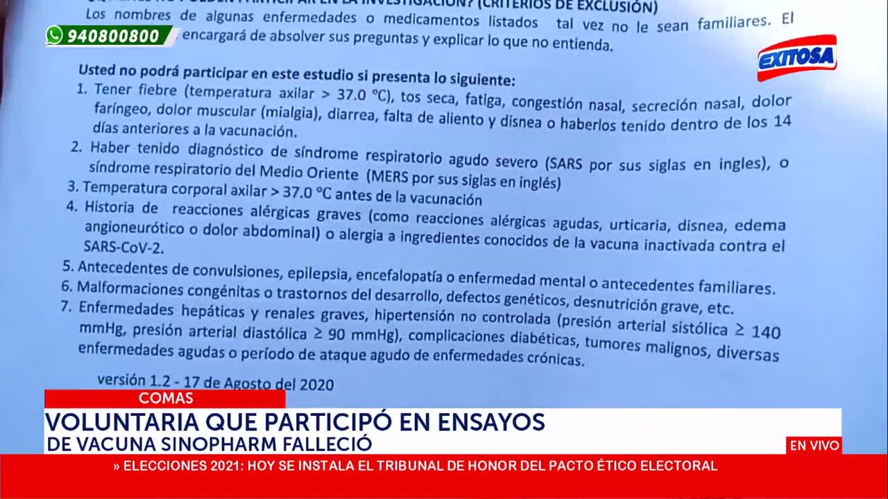 EN PERÚ MUERE PROFESORA INOCULADA CON EL EXPERIMENTO