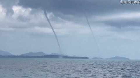 Twin Waterspouts Touchdown in Thailand