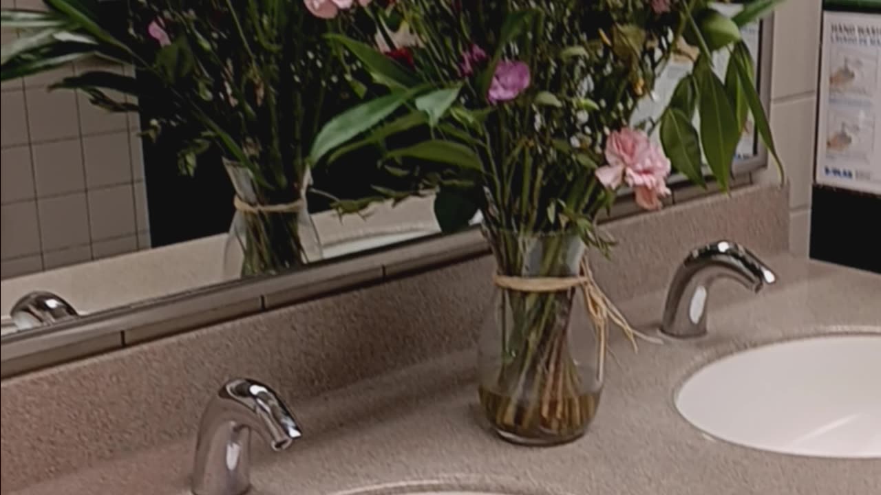 Pretty flowers in ladies' restroom