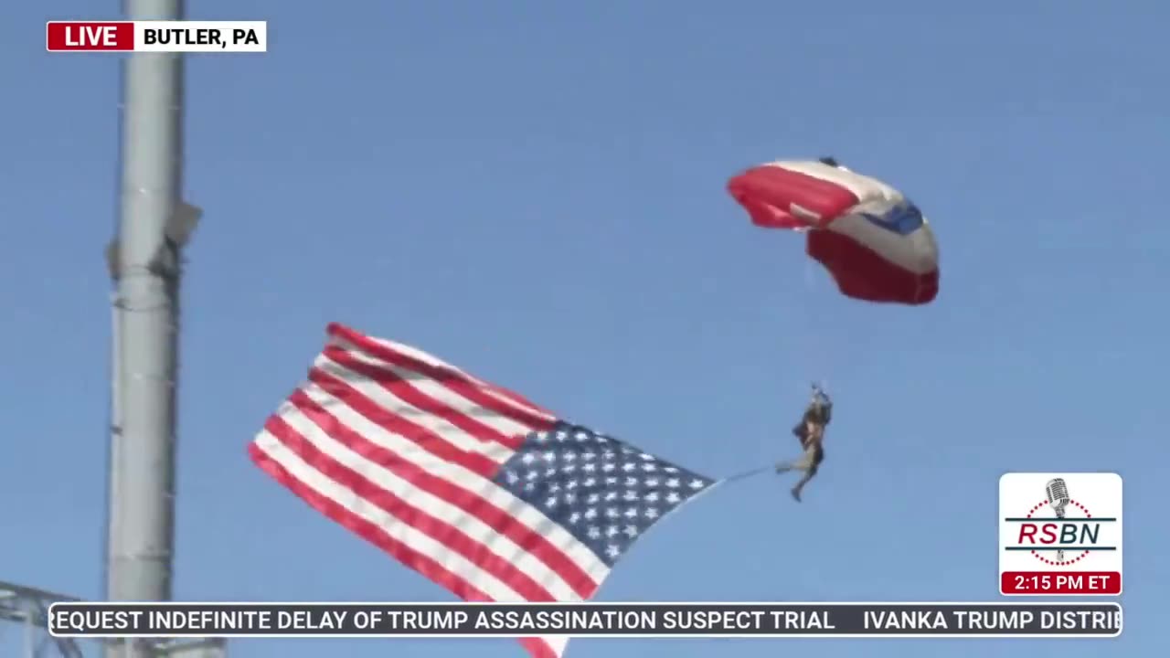 Military veterans and professional parachutists in Butler for Trump rally