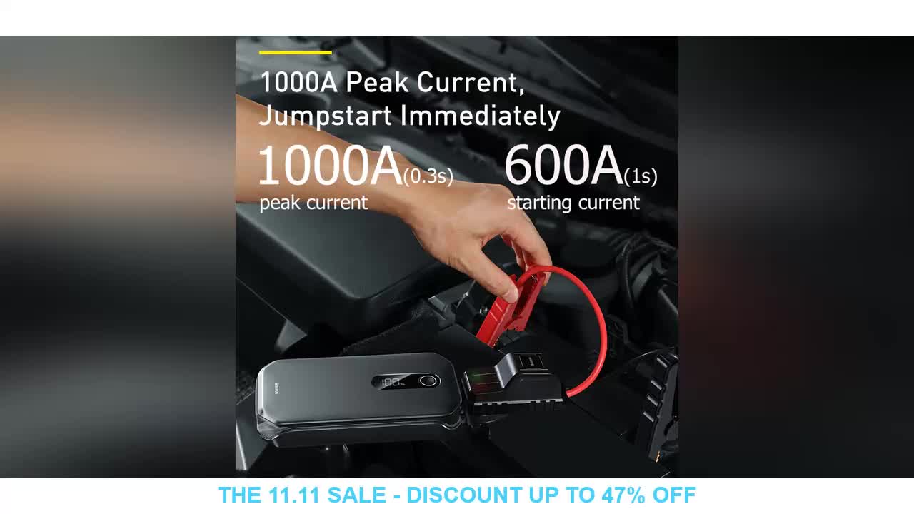 Baseus 1000A Car Jump Starter Power Bank 12000mAh Portable Battery Station For 3.5L/6L Car Emergency