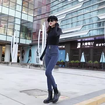 New Solid Warm Thicken Denim Winter Fleece Pencil Pants Fashion Skinny Jean Pants