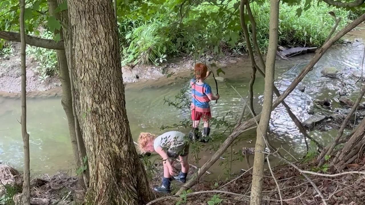 Fence work and kids in the creek