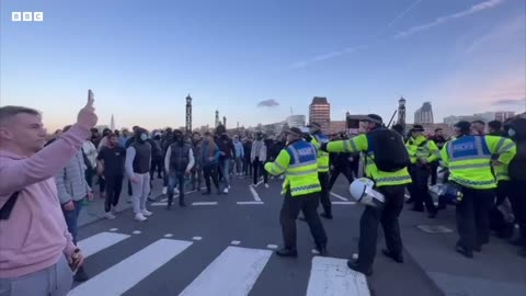 Pro-Palestinian march- Missiles thrown and chants of 'send them home' by counter-protesters