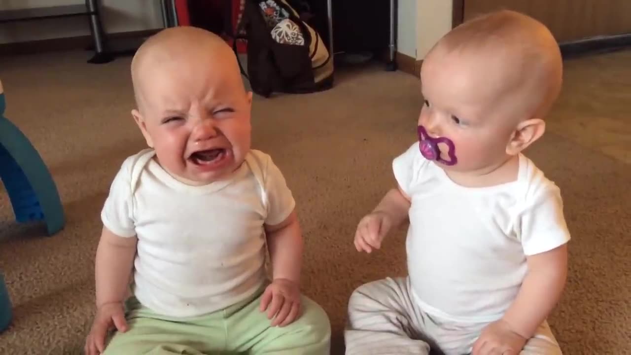 Twin baby girls fight over pacifier