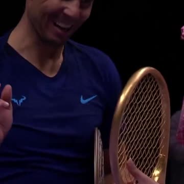 Golden racket gifted to Rafa Nadal at the Six Kings Slam, Riyadh, Saudi Arabia.