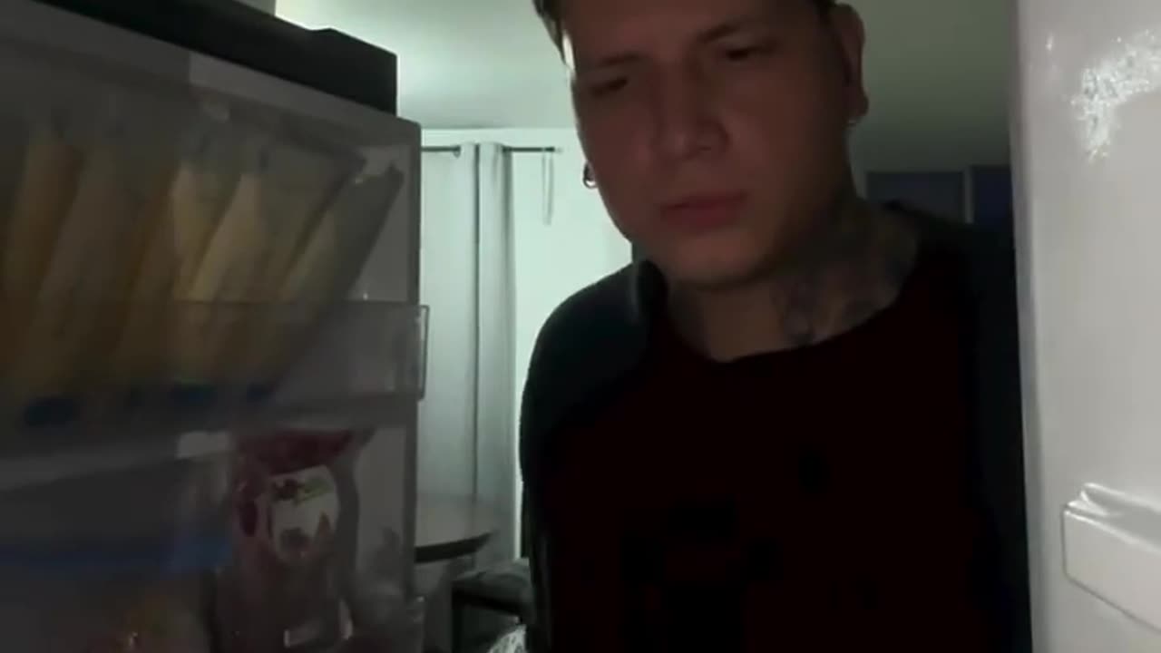 Baby steals food from the fridge