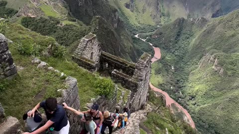 The staircase on the Huayna Picchu mountain range in Peru.