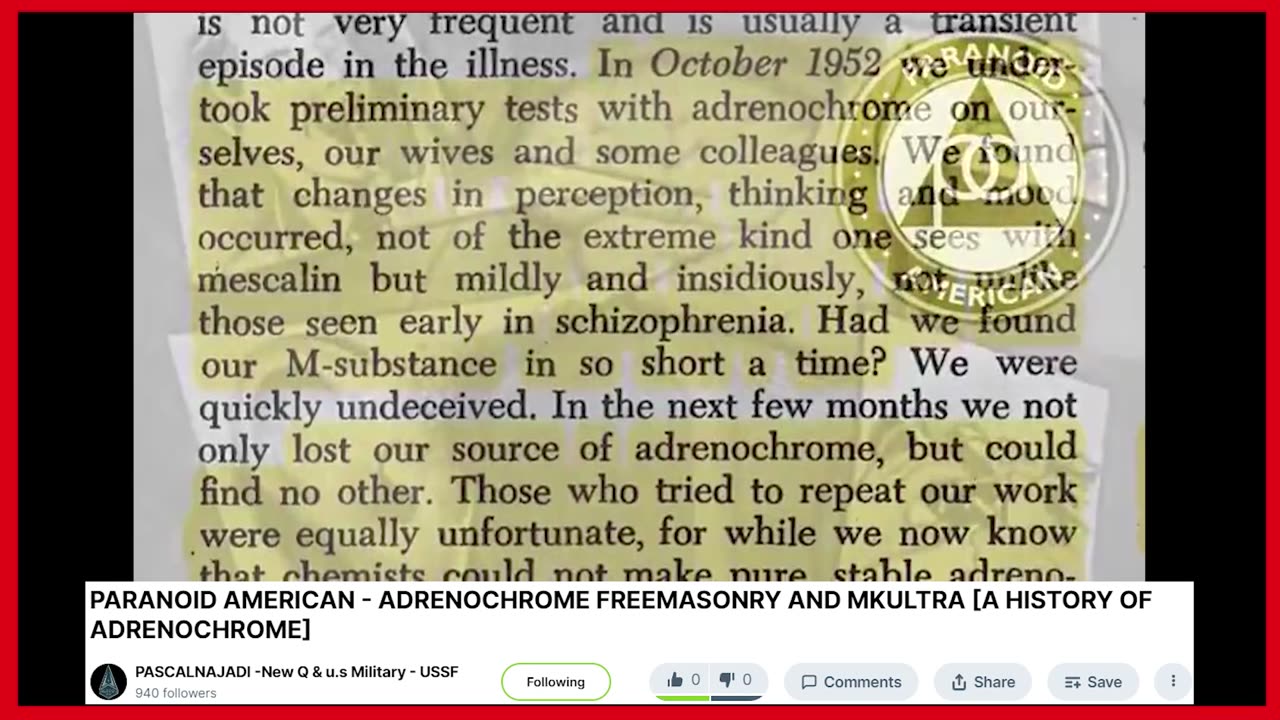 AMERICAN [A HISTORY OF ADRENOCHROME] - ADRENOCHROME FREEMASONRY AND MKULTRA