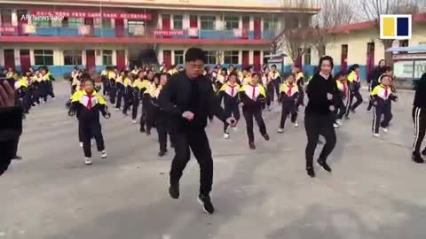 Chinese school students dancing