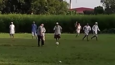 Funny football match of village old grandpa, funny football match between Argentina and Brazil.