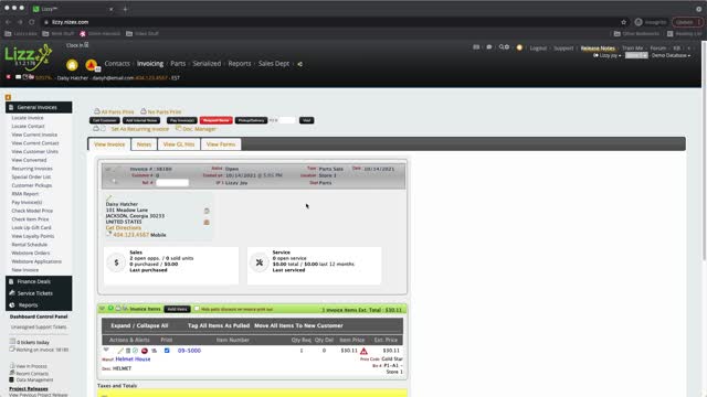 Lizzy DMS - Changing a Parts Sale to a Shipment Invoice