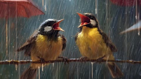 Sound of Rainy day in town with birds singing