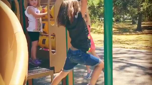 Collab copyright protection - girl green monkey bars faceplants