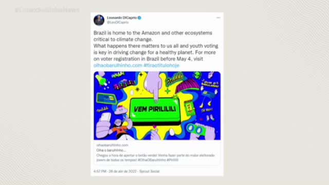 Leonardo DiCaprio usou o Twitter para convocar os jovens brasileiros a tirarem o título de eleitor.